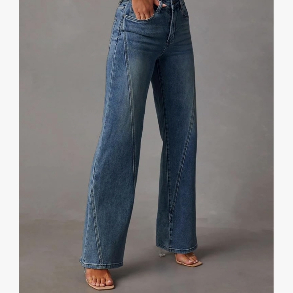 Womens Wide Leg Jeans Mid High Waisted Baggy NWT Size 4 - Picture 3 of 6